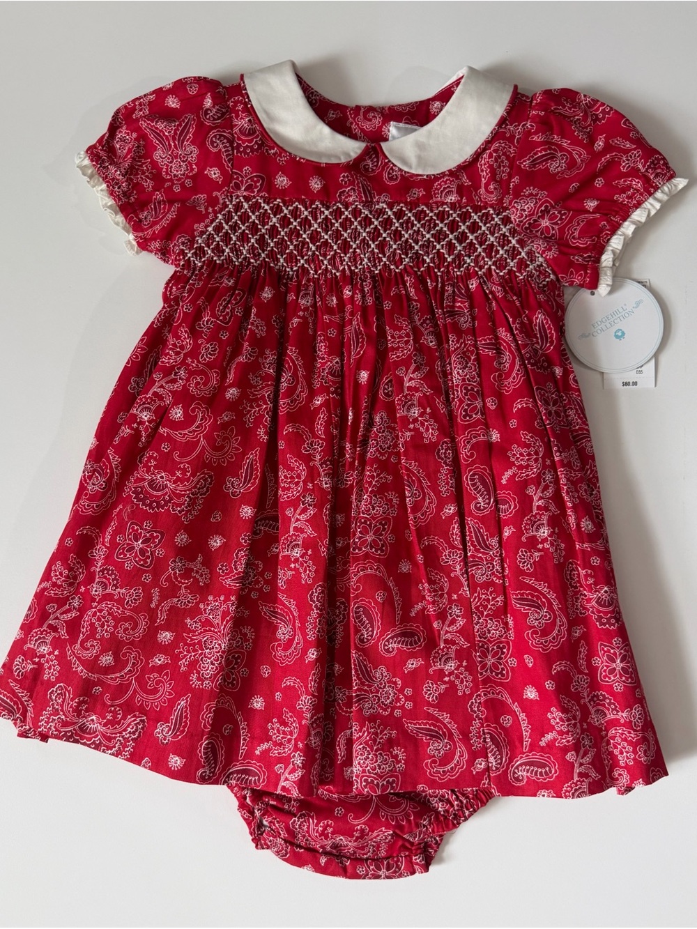 Edgehill Collection Red Paisley Smocked Girls' Dress